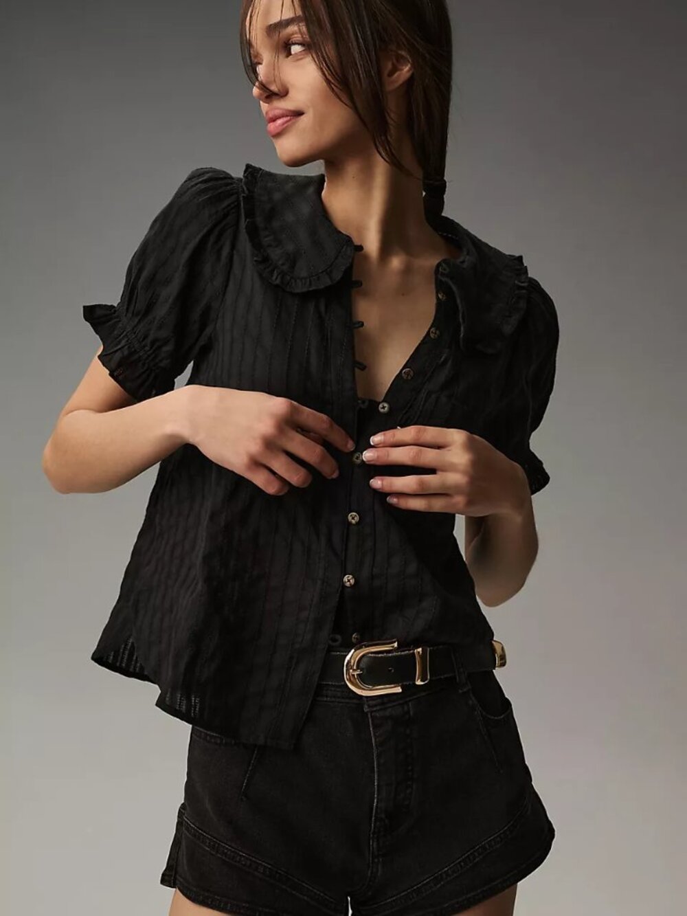 Pilcro Keira Anthropologie Ruffle Peter Pan Collar